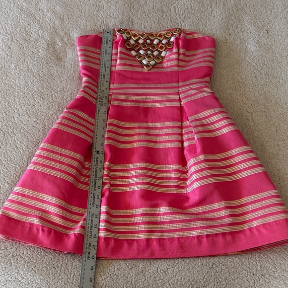 Lilly Pulitzer Strapless Pink and Gold Dress Size 4 - Picture 6 of 7
